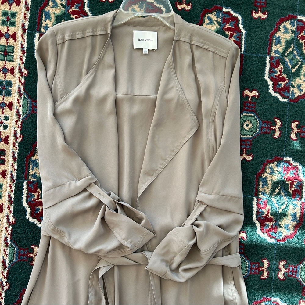 Babaton Olive-Taupe Draped Trench Coat - Picture 5 of 7